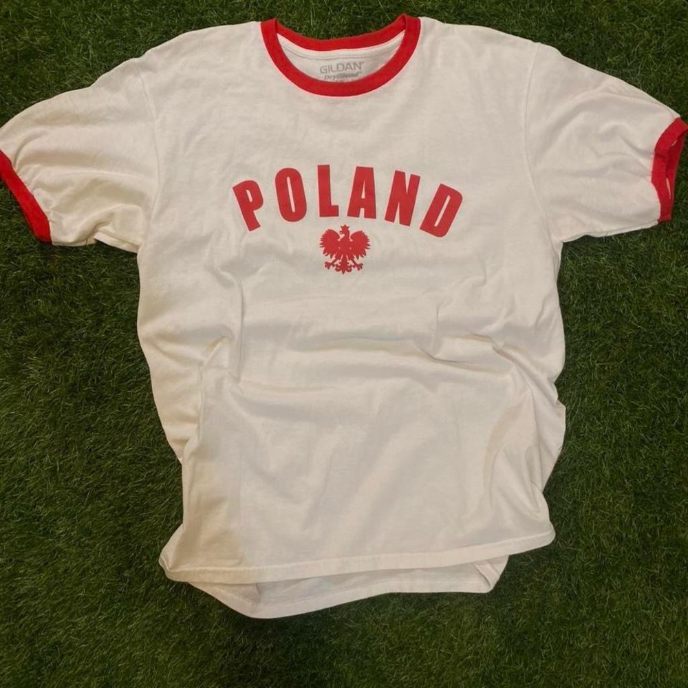 Gildan White and Red Poland T-Shirt